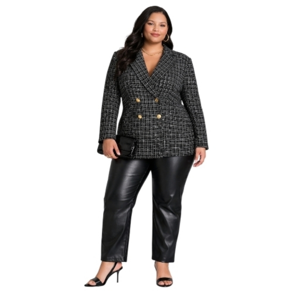 Eloquii Black & White Tweed Double-Breasted Blazer